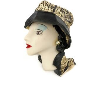 Lady Profile Face Brooch with matching hat jacket hand painted safety closure
